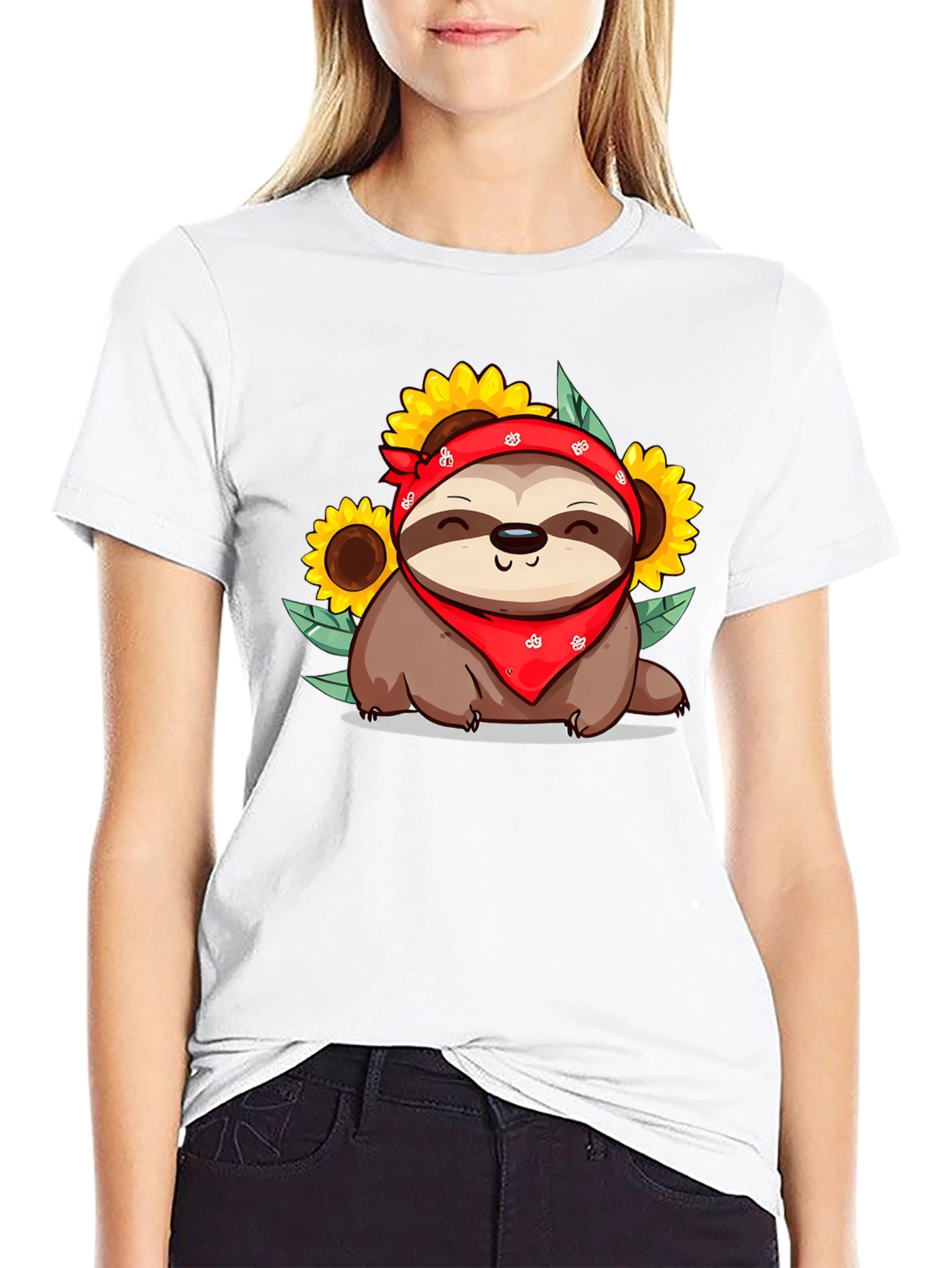 Sloth Sunflower Graphic Tee - Cute Animal Print