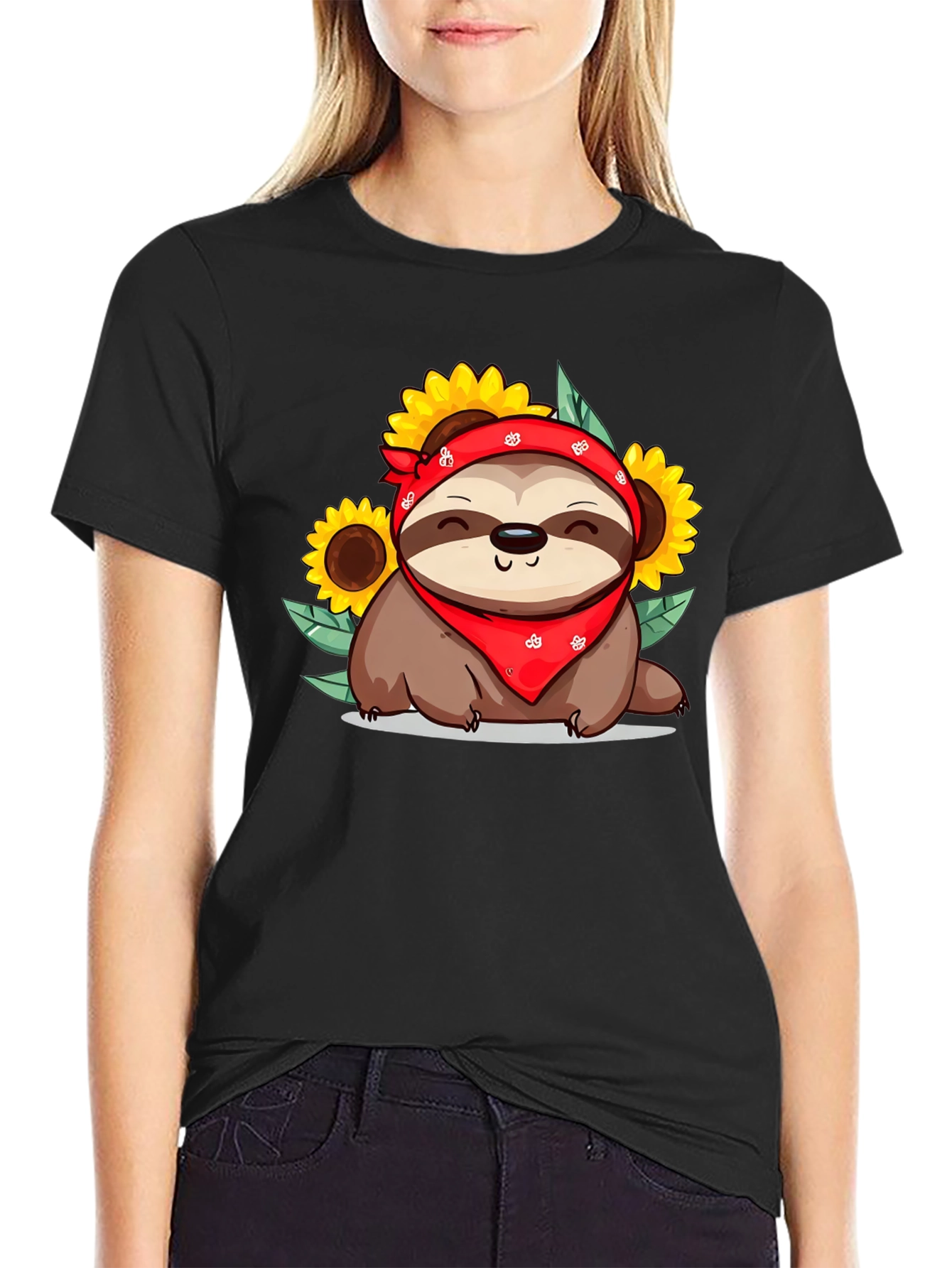 Sloth Sunflower Graphic Tee - Cute Animal Print