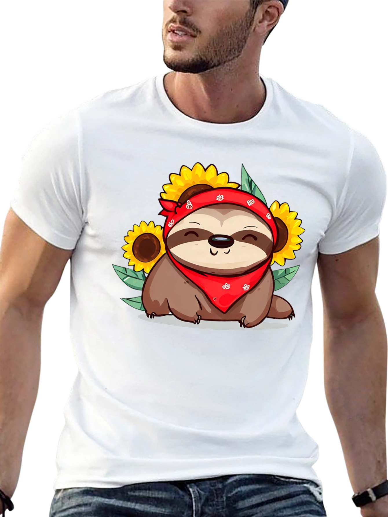 Sloth Sunflower Graphic Tee - Cute Animal Print