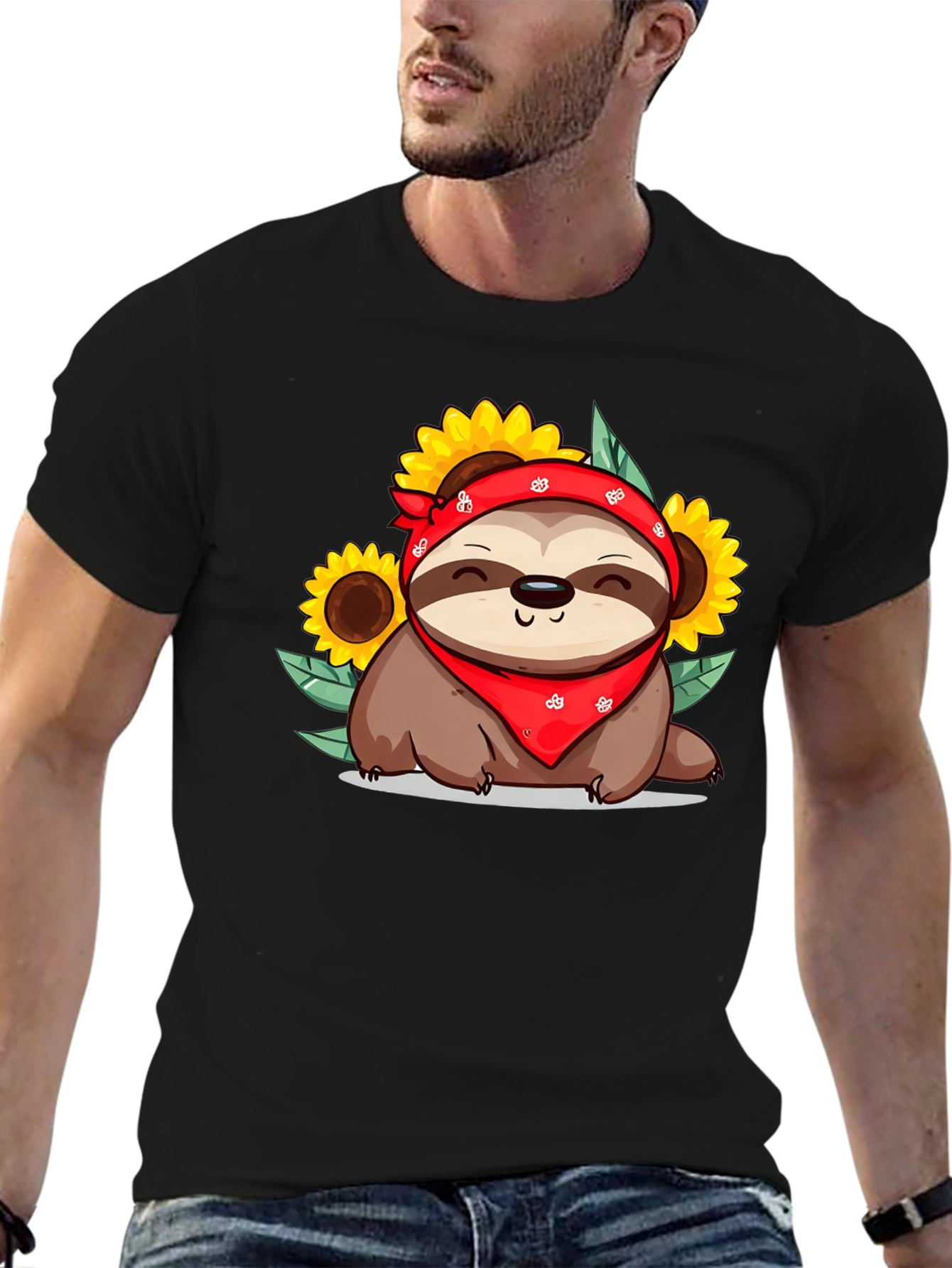 Sloth Sunflower Graphic Tee - Cute Animal Print