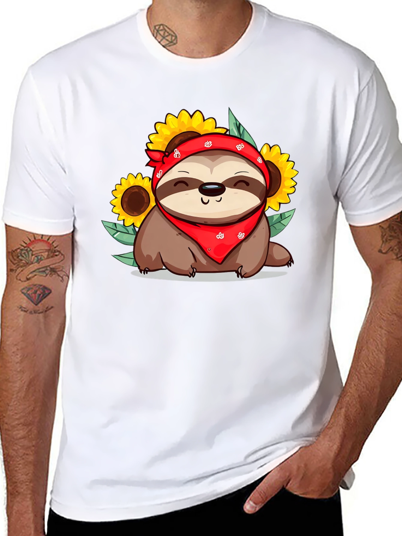 Sloth Sunflower Graphic Tee - Cute Animal Print