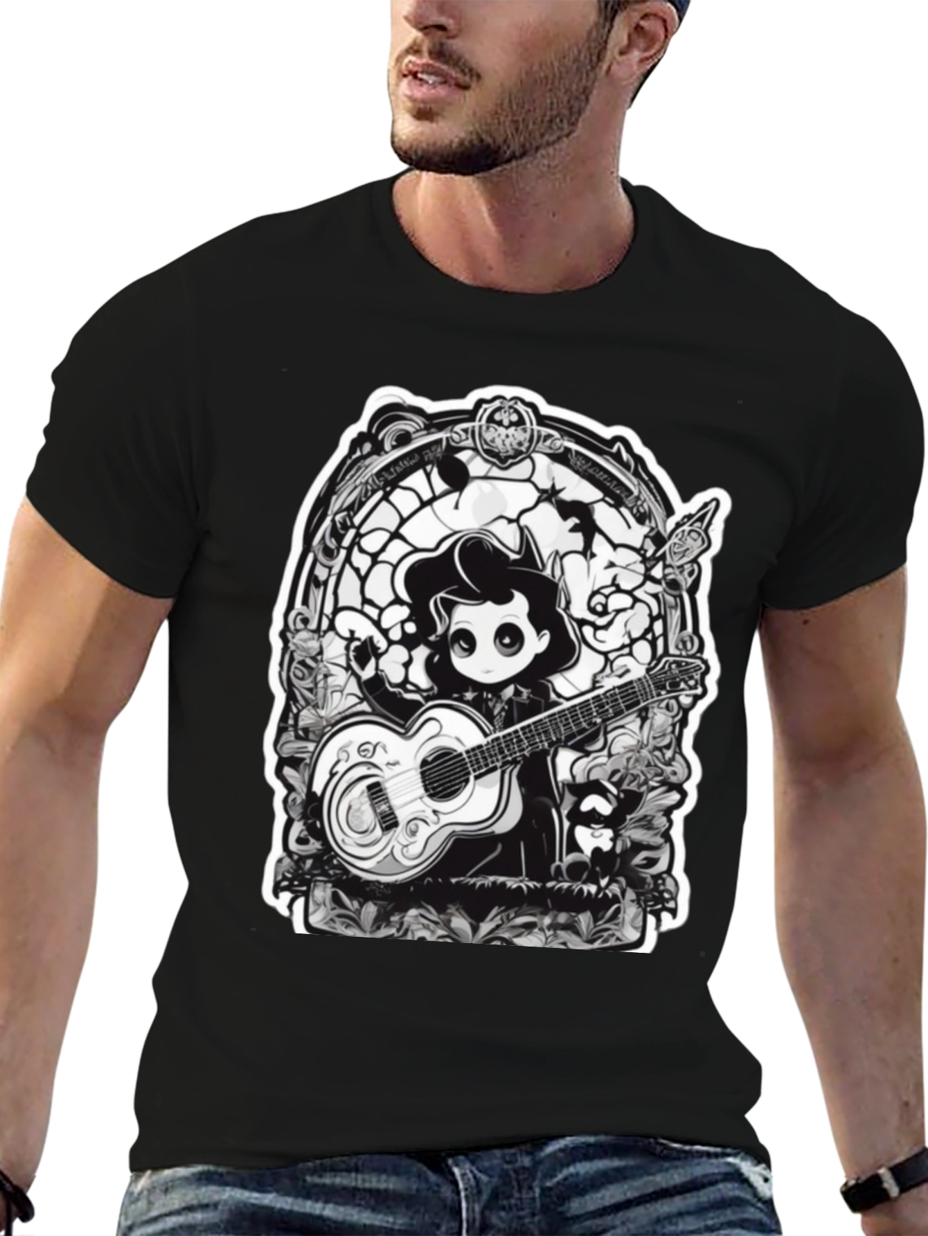 Gothic Musician Tee - Guitarist Graphic T-Shirt