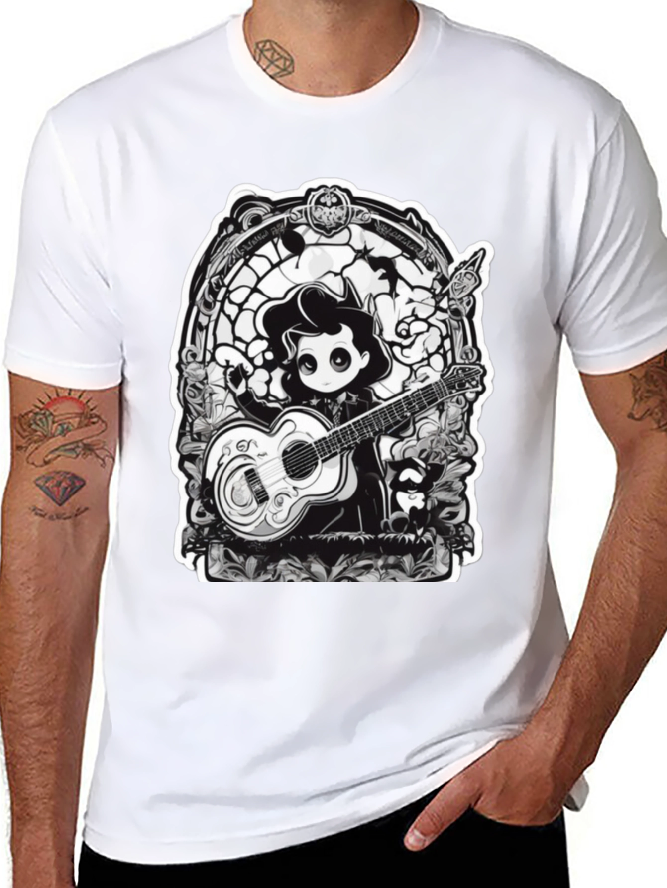 Gothic Musician Tee - Guitarist Graphic T-Shirt
