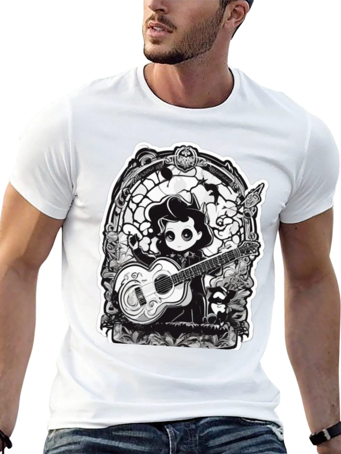 Gothic Musician Tee - Guitarist Graphic T-Shirt