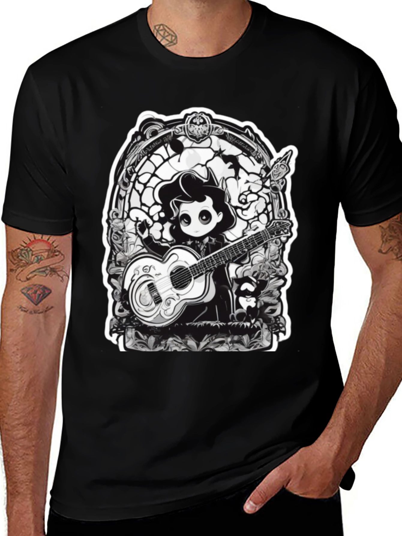 Gothic Musician Tee - Guitarist Graphic T-Shirt