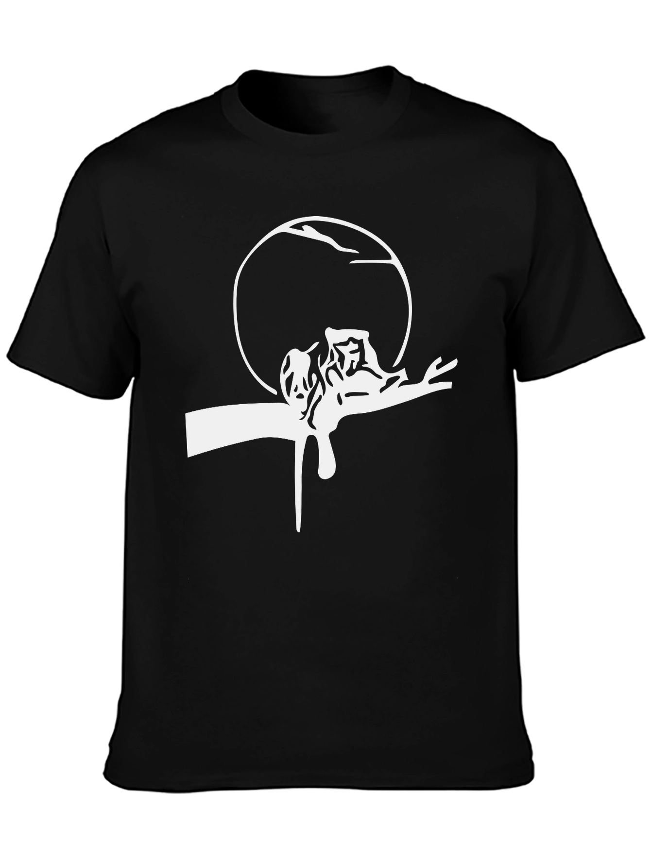 Mens Black Tee with White Surrealist Graphic