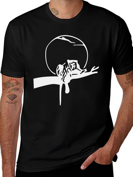 Mens Black Tee with White Surrealist Graphic