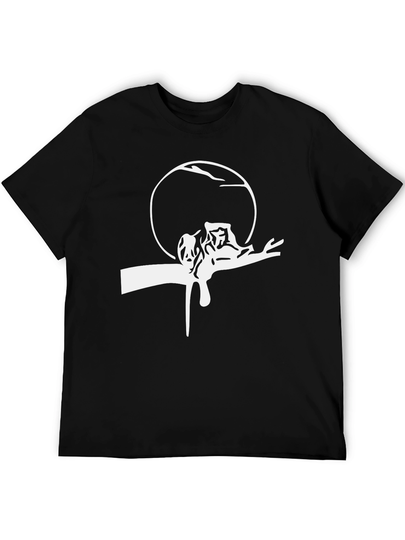 Mens Black Tee with White Surrealist Graphic