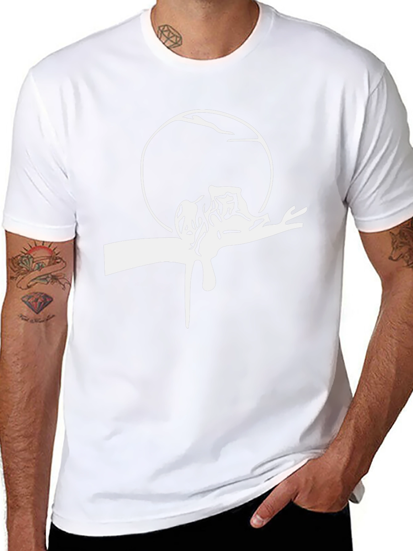 Mens Black Tee with White Surrealist Graphic