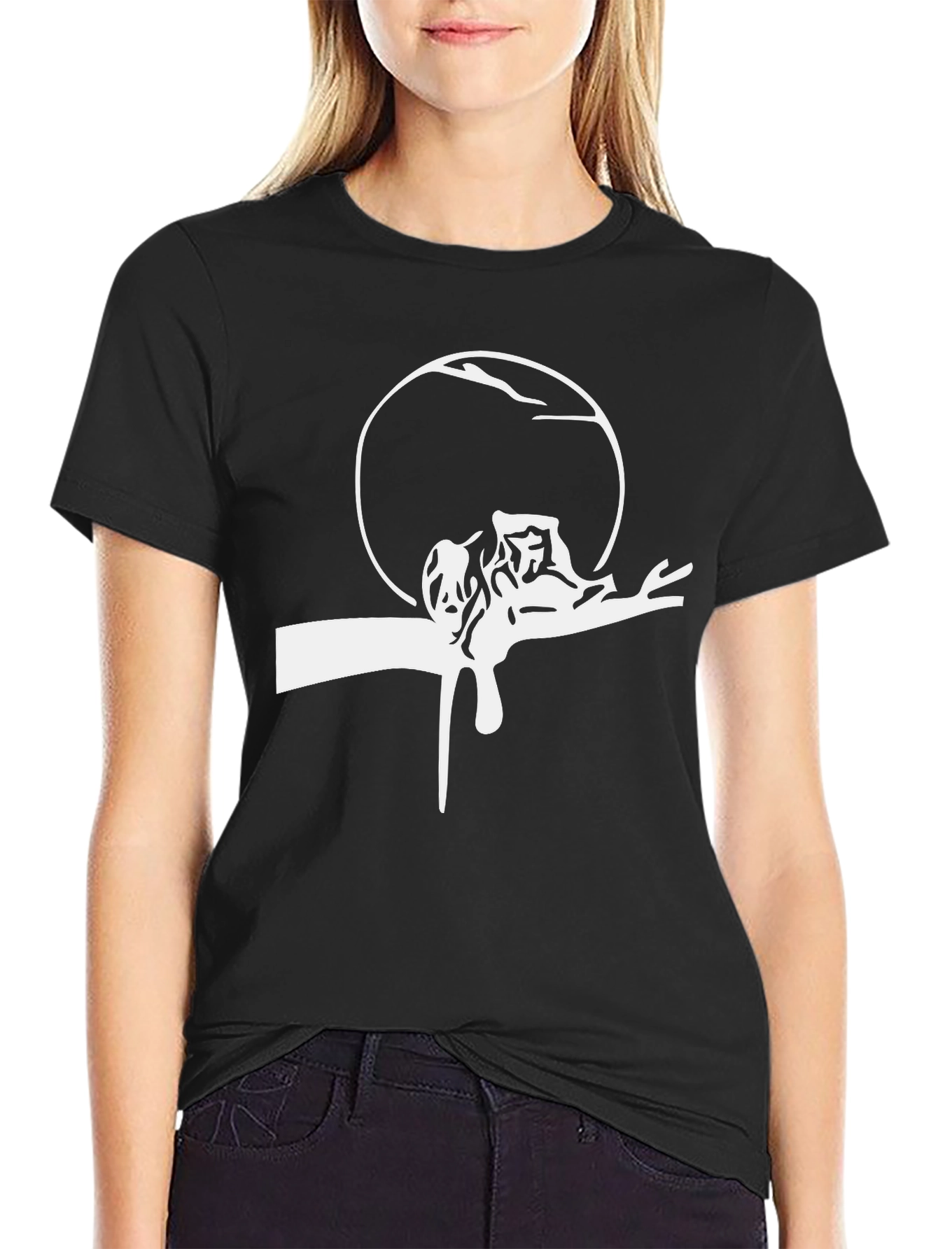 Mens Black Tee with White Surrealist Graphic