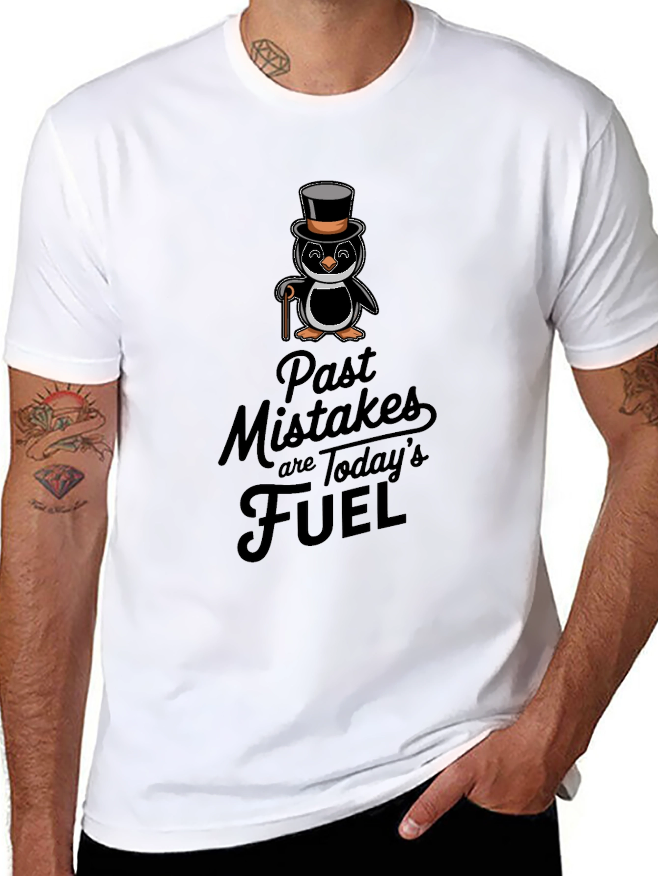 Penguin Top Hat T-Shirt - Past Mistakes Fuel