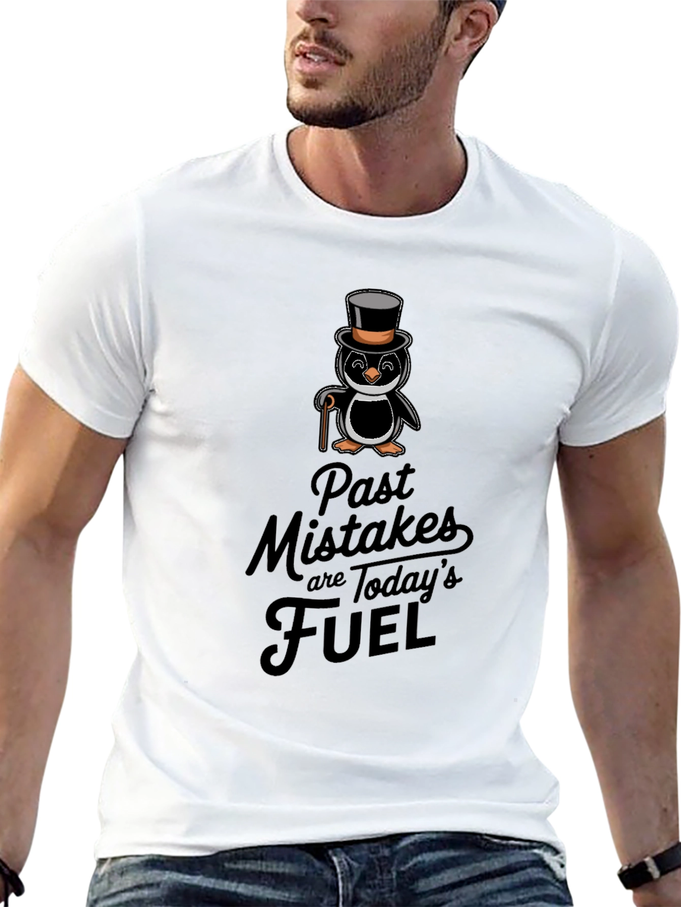 Penguin Top Hat T-Shirt - Past Mistakes Fuel