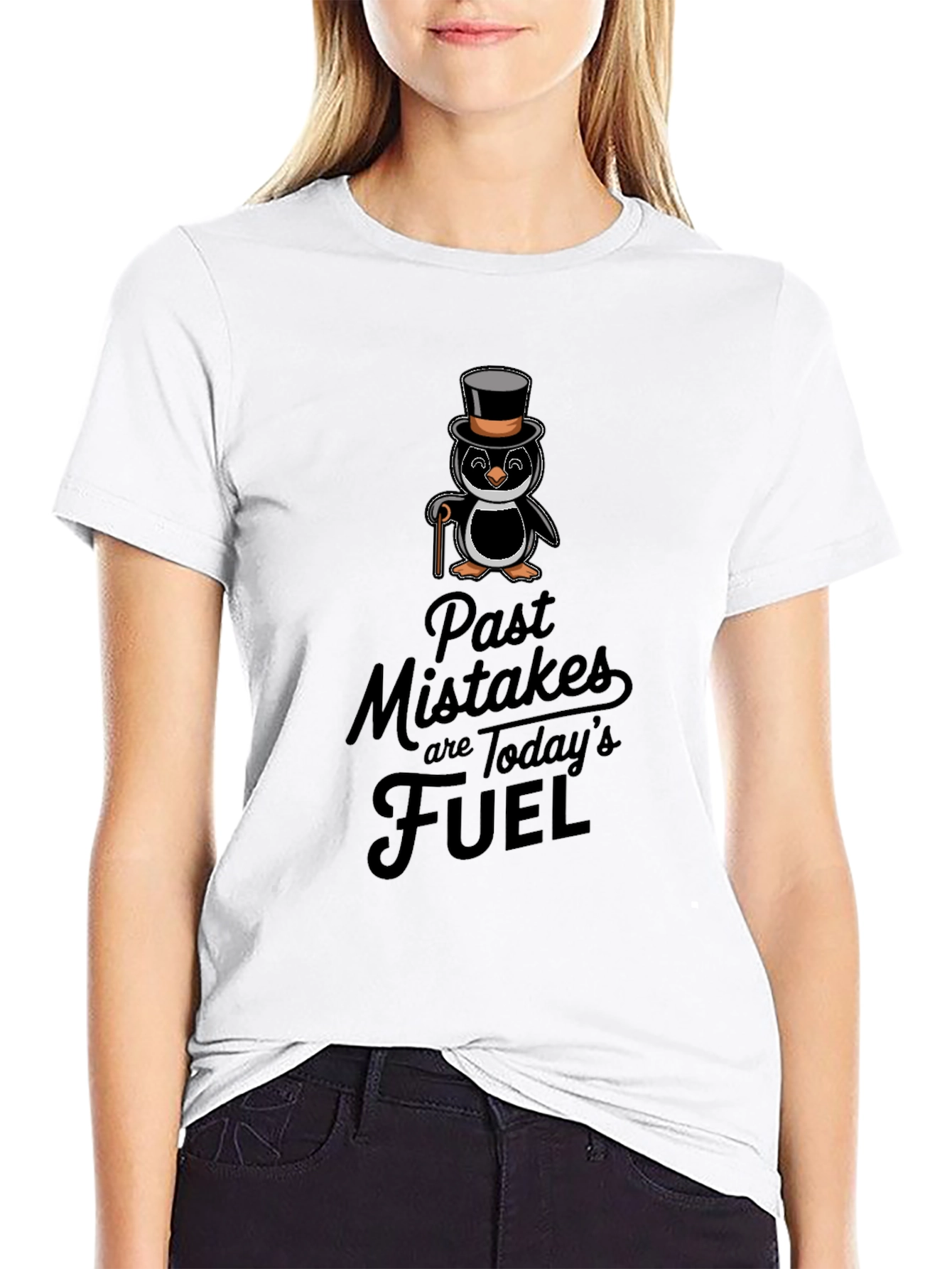 Penguin Top Hat T-Shirt - Past Mistakes Fuel