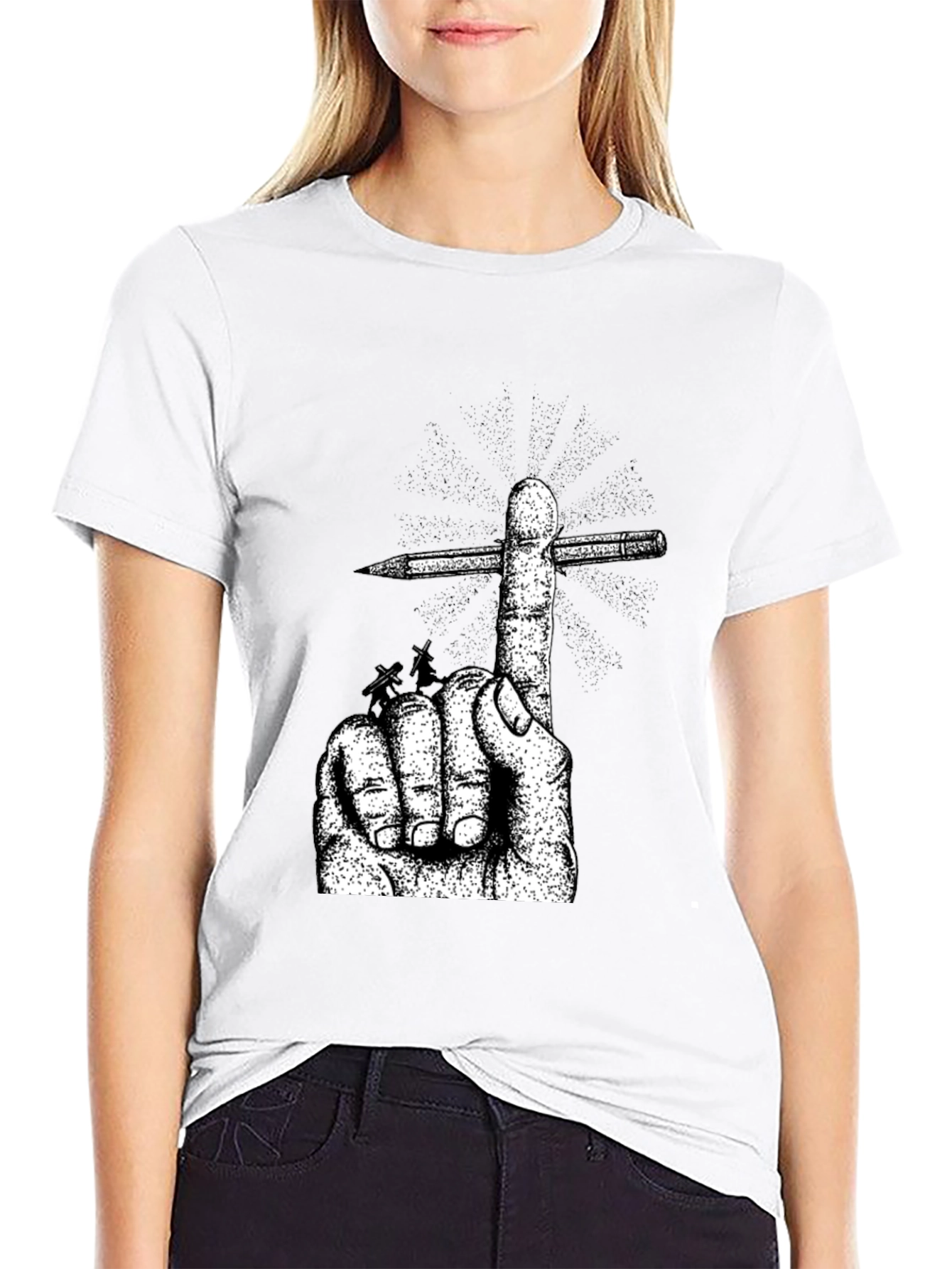 Hand & Pencil Graphic T-Shirt