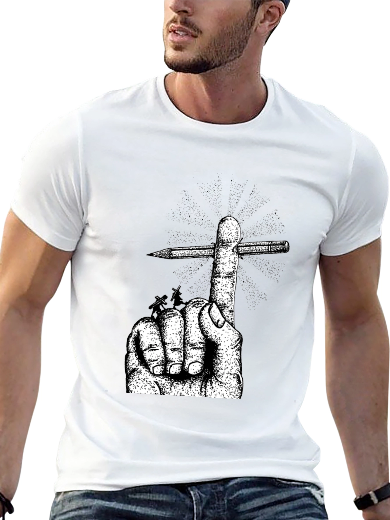 Hand & Pencil Graphic T-Shirt