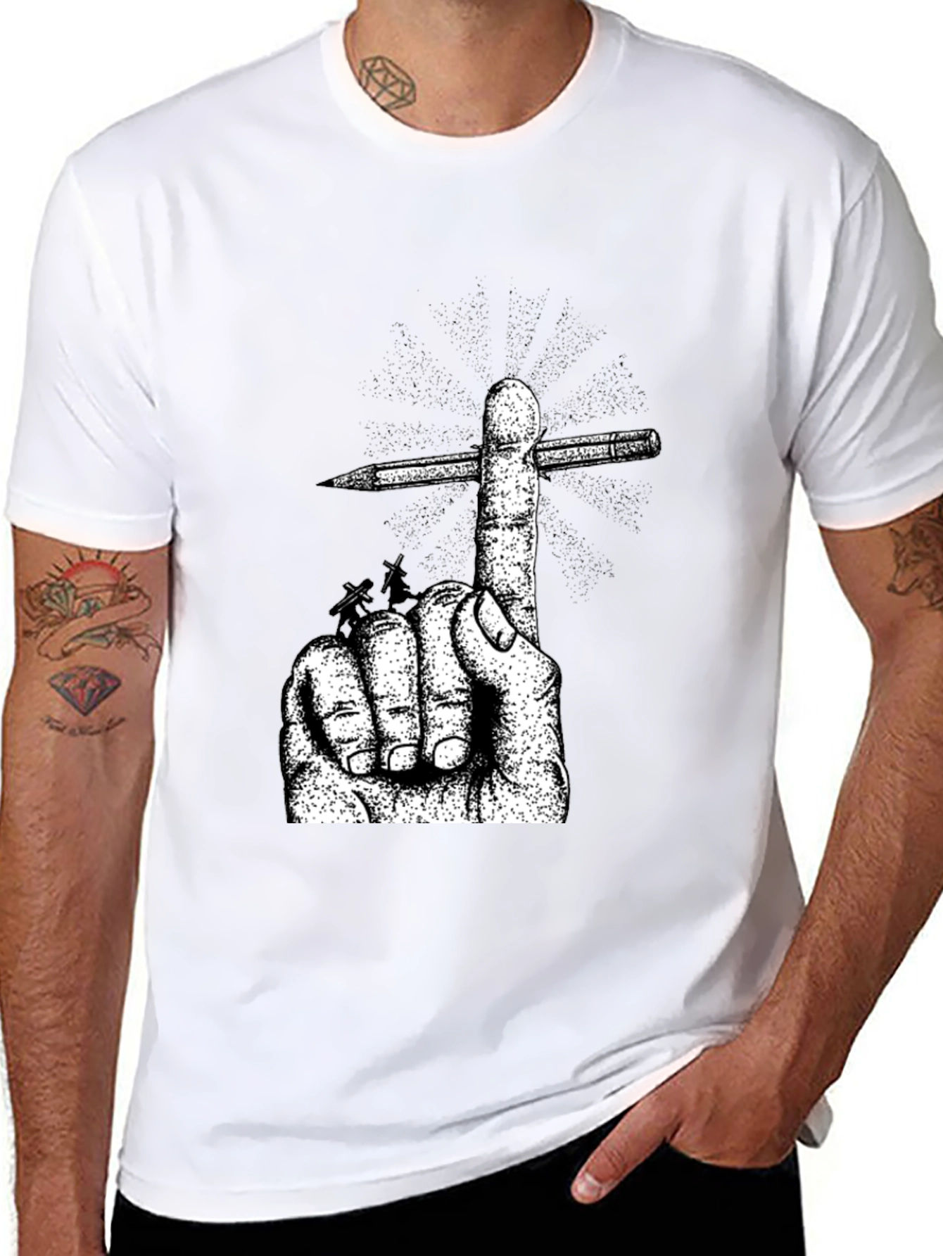 Hand & Pencil Graphic T-Shirt