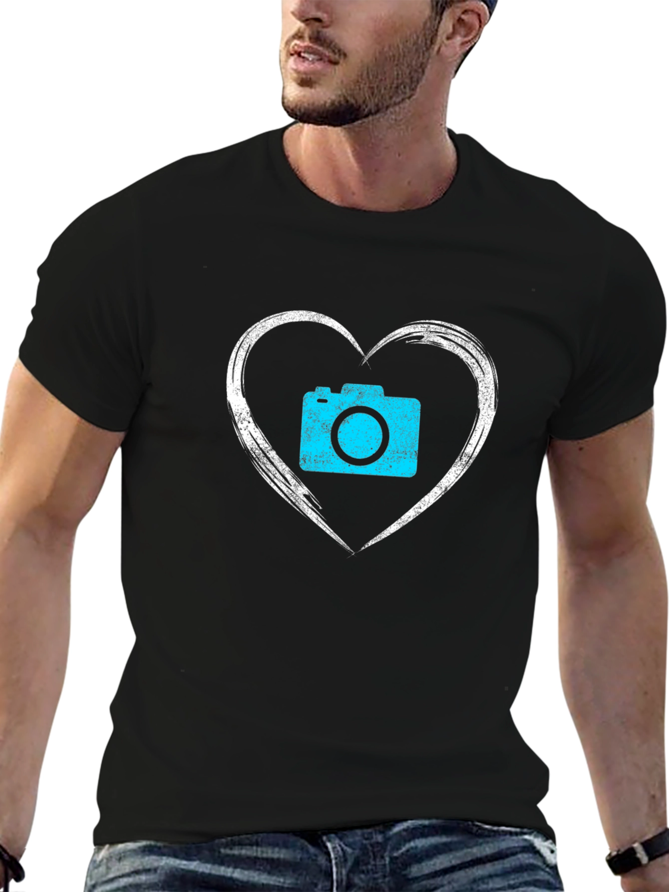Camera Heart Graphic Black T-Shirt