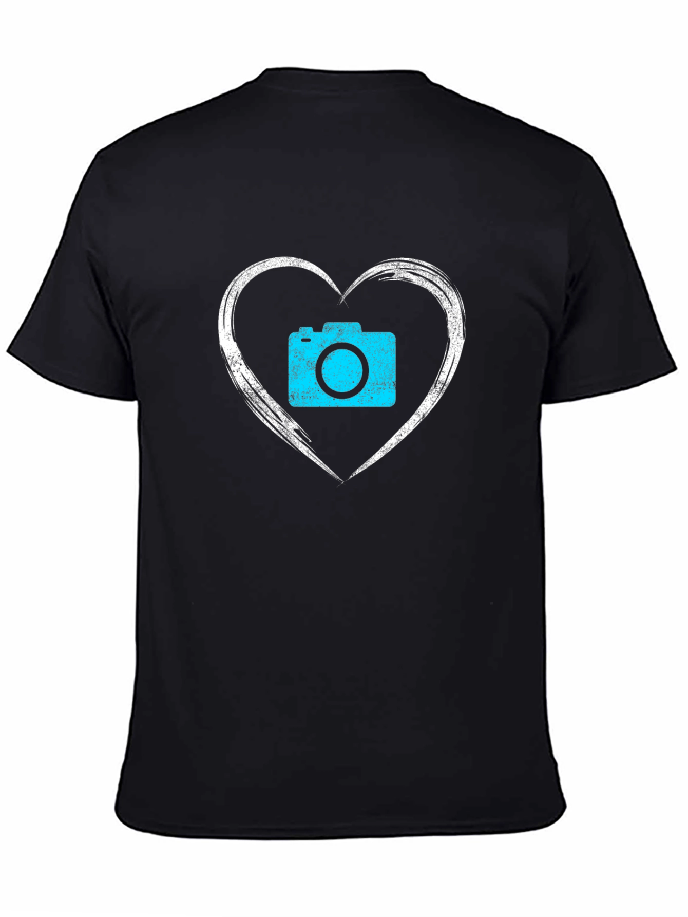 Camera Heart Graphic Black T-Shirt