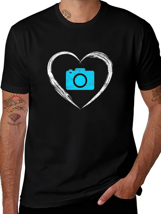 Camera Heart Graphic Black T-Shirt