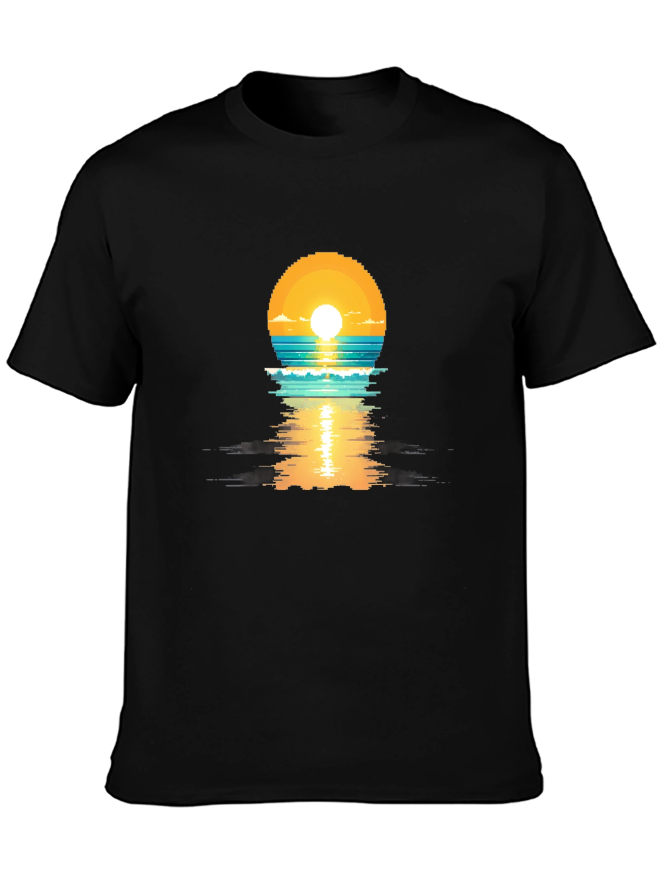 Pixel Sunset Graphic Tee - Black Cotton T-Shirt
