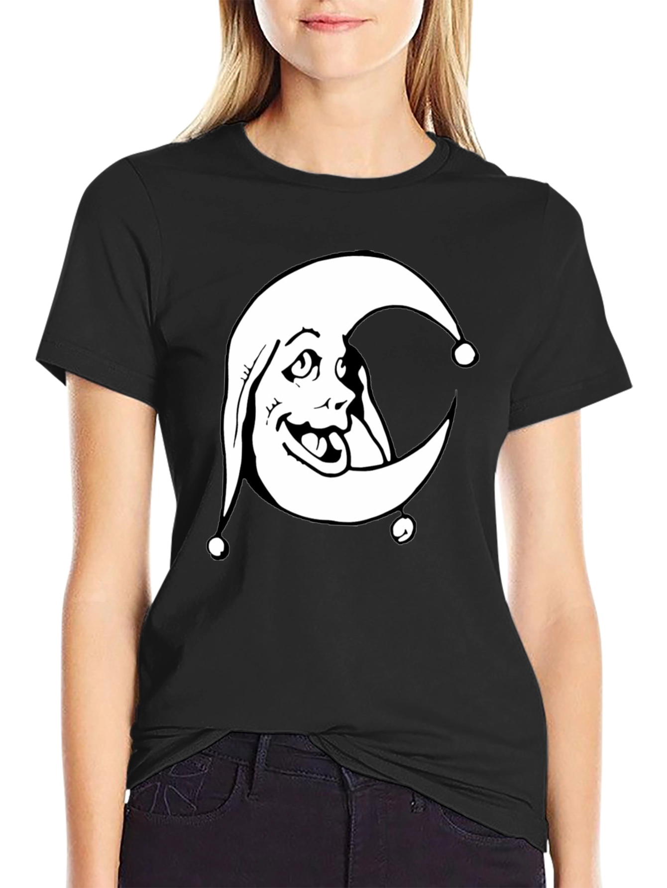 Moon Jester Graphic Tee - Black Cotton Shirt