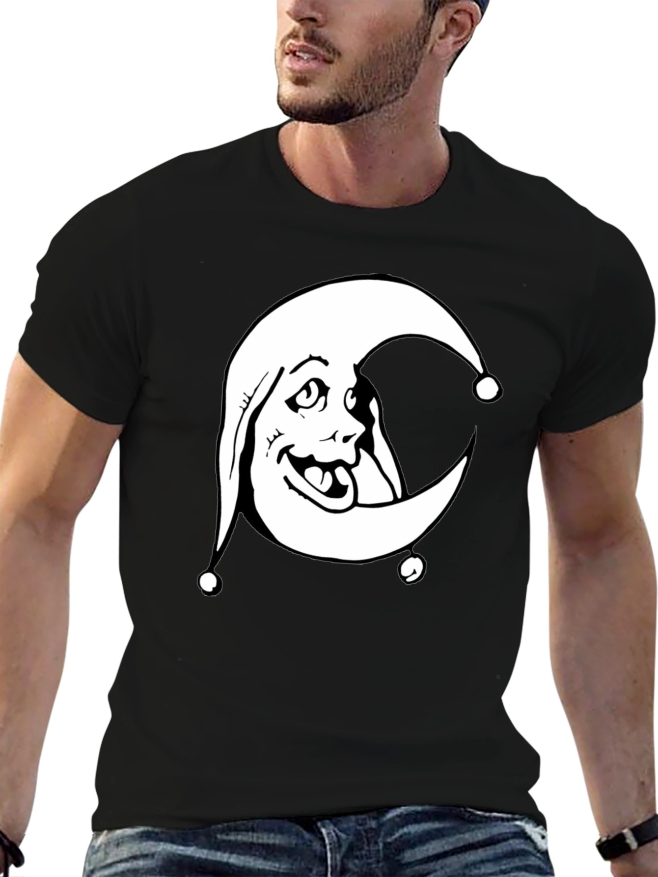 Moon Jester Graphic Tee - Black Cotton Shirt