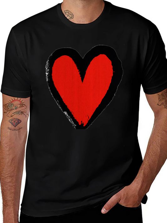 Grunge Heart Graphic Tee - Soft Black Cotton Casual Shirt