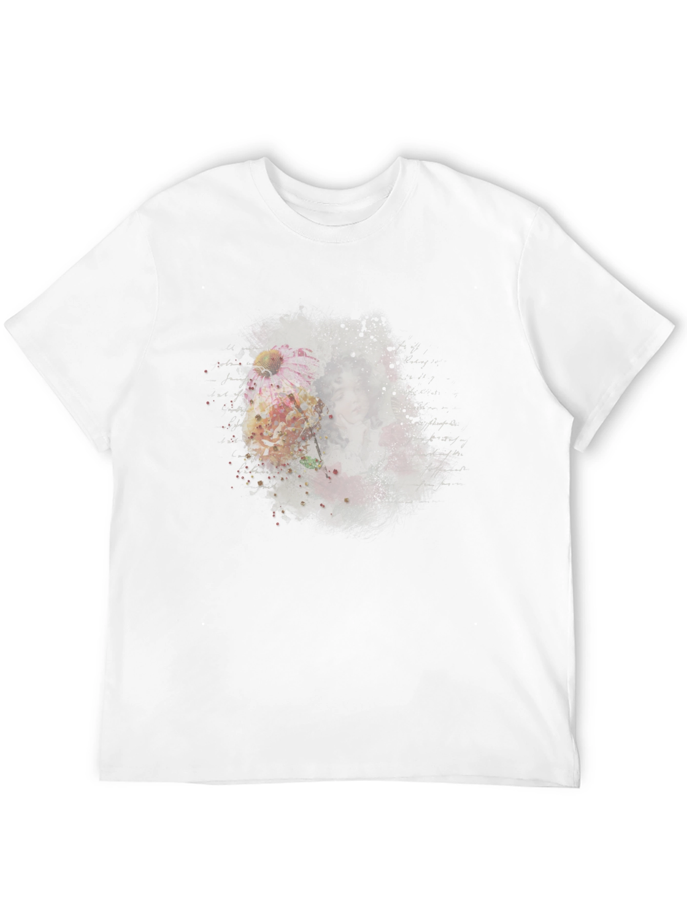 Floral Portrait Mens Black T-Shirt