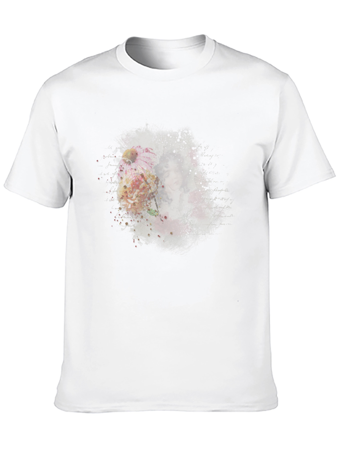 Floral Portrait Mens Black T-Shirt