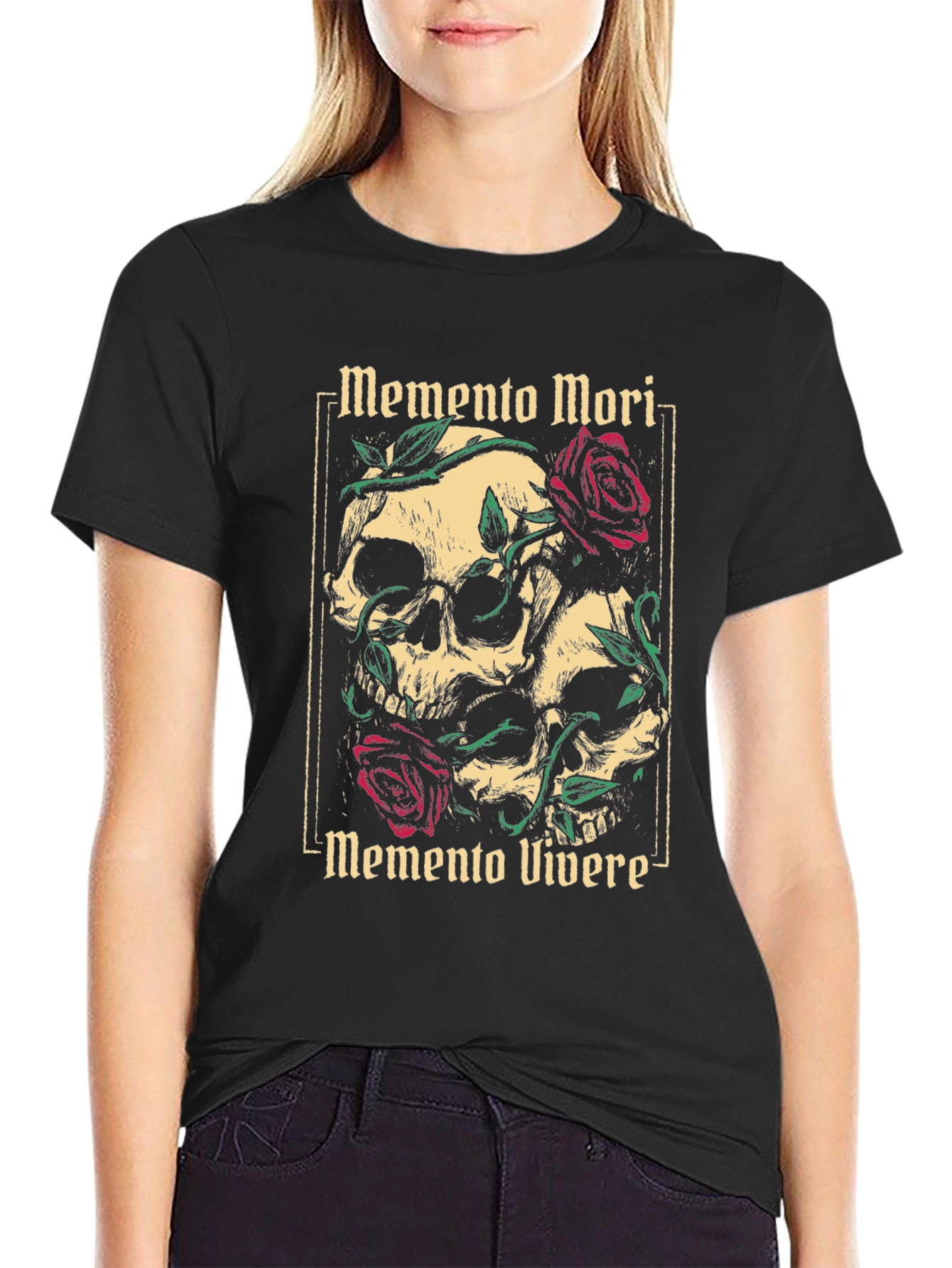Memento Mori Skull & Roses Graphic Tee