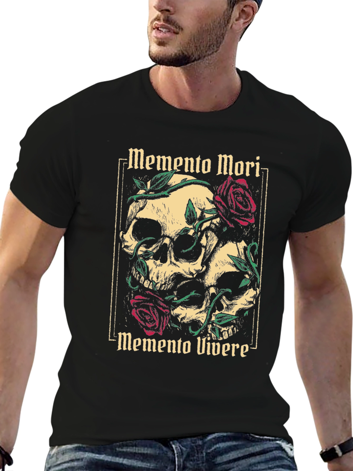 Memento Mori Skull & Roses Graphic Tee