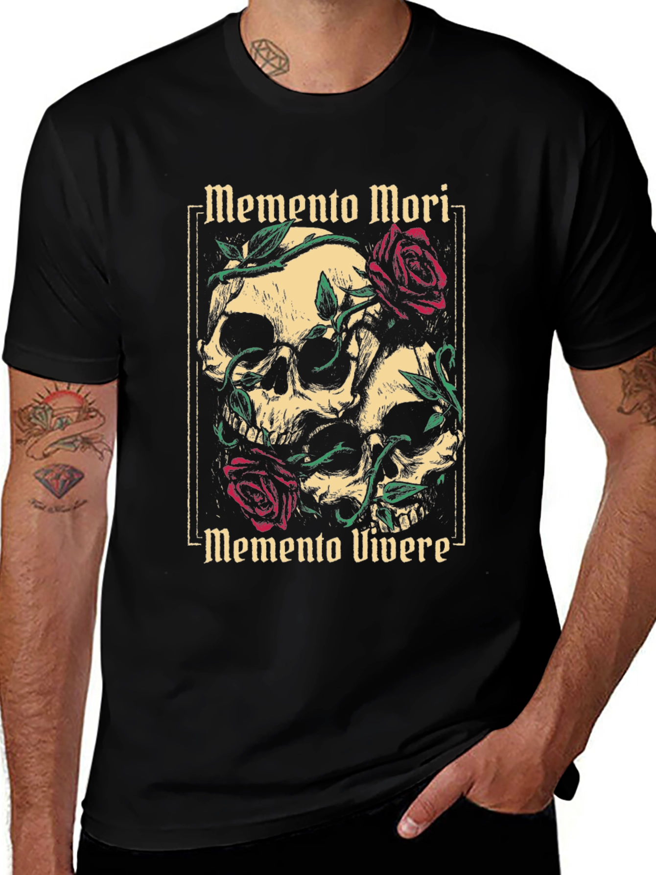 Memento Mori Skull & Roses Graphic Tee