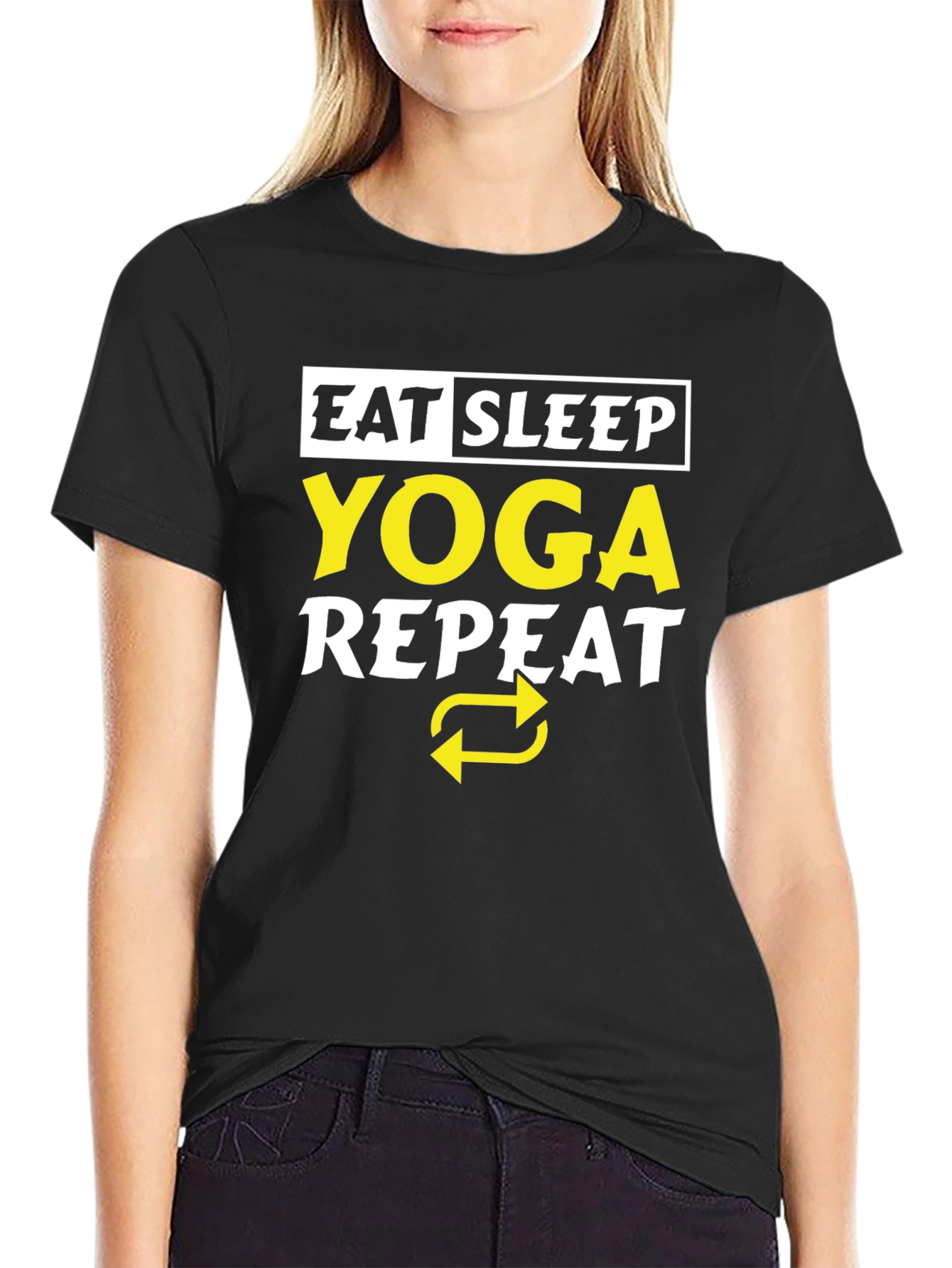 Eat Sleep Yoga Repeat Black T-Shirt