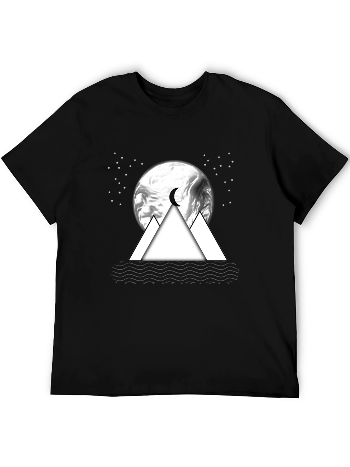 Mens Black T-Shirt with Moon & Mountain Graphic
