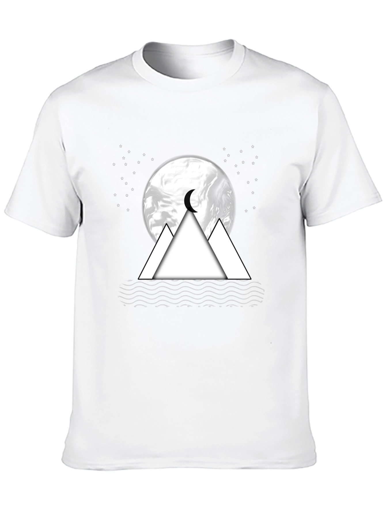 Mens Black T-Shirt with Moon & Mountain Graphic