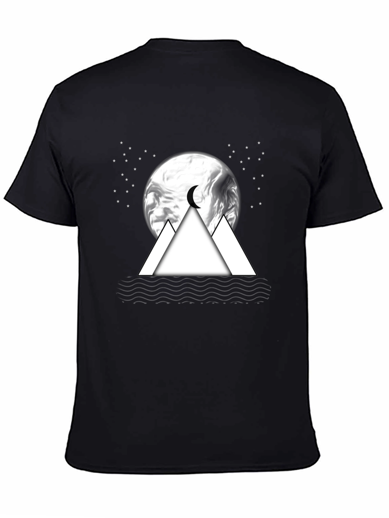 Mens Black T-Shirt with Moon & Mountain Graphic