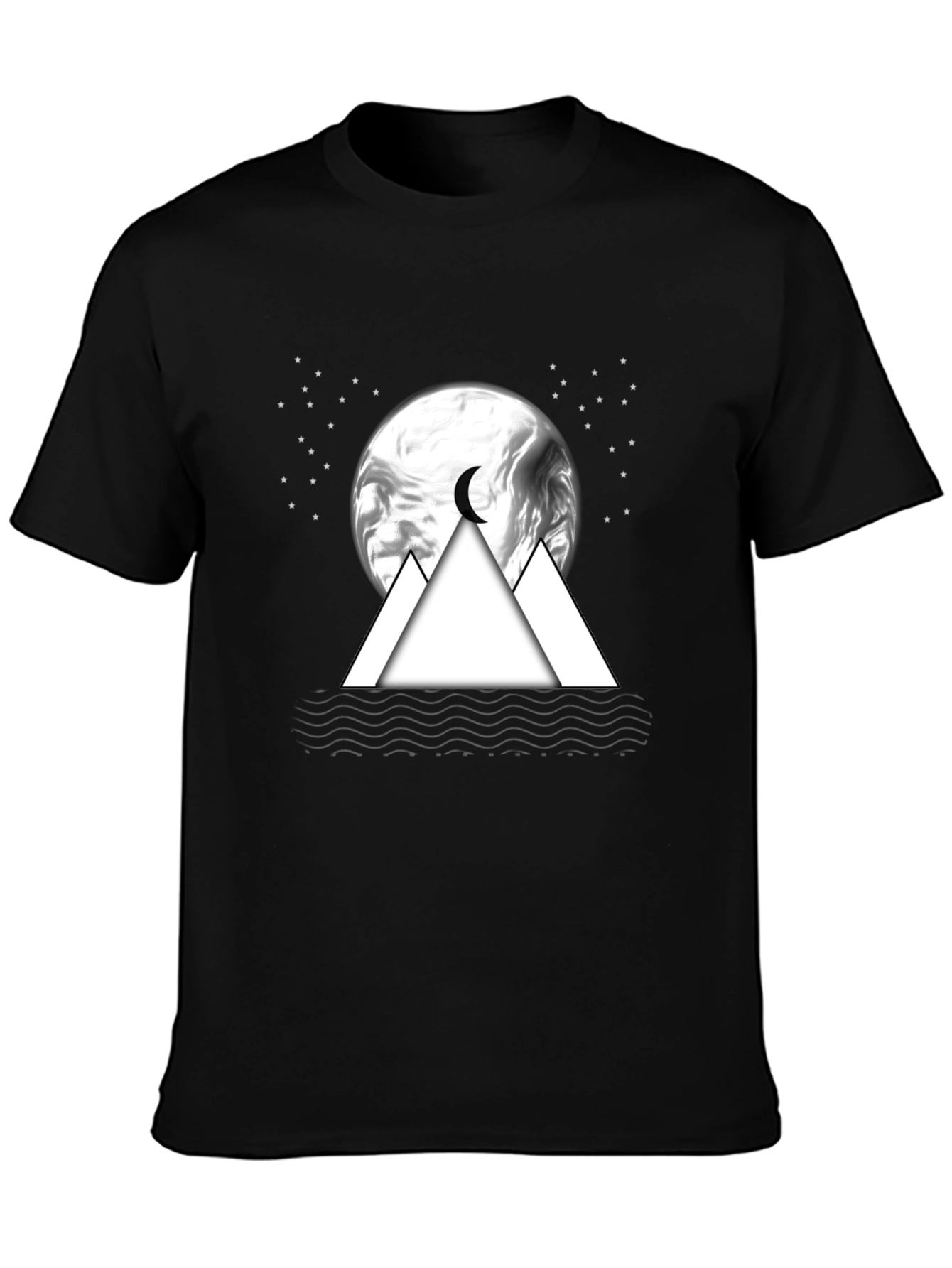 Mens Black T-Shirt with Moon & Mountain Graphic