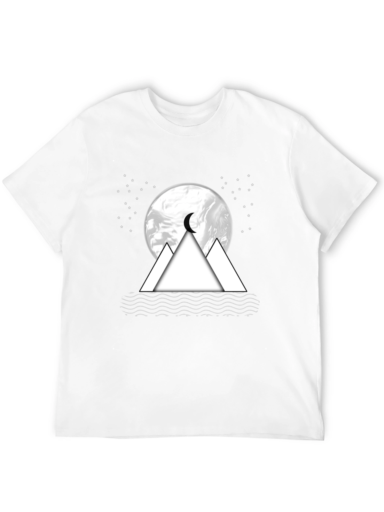 Mens Black T-Shirt with Moon & Mountain Graphic