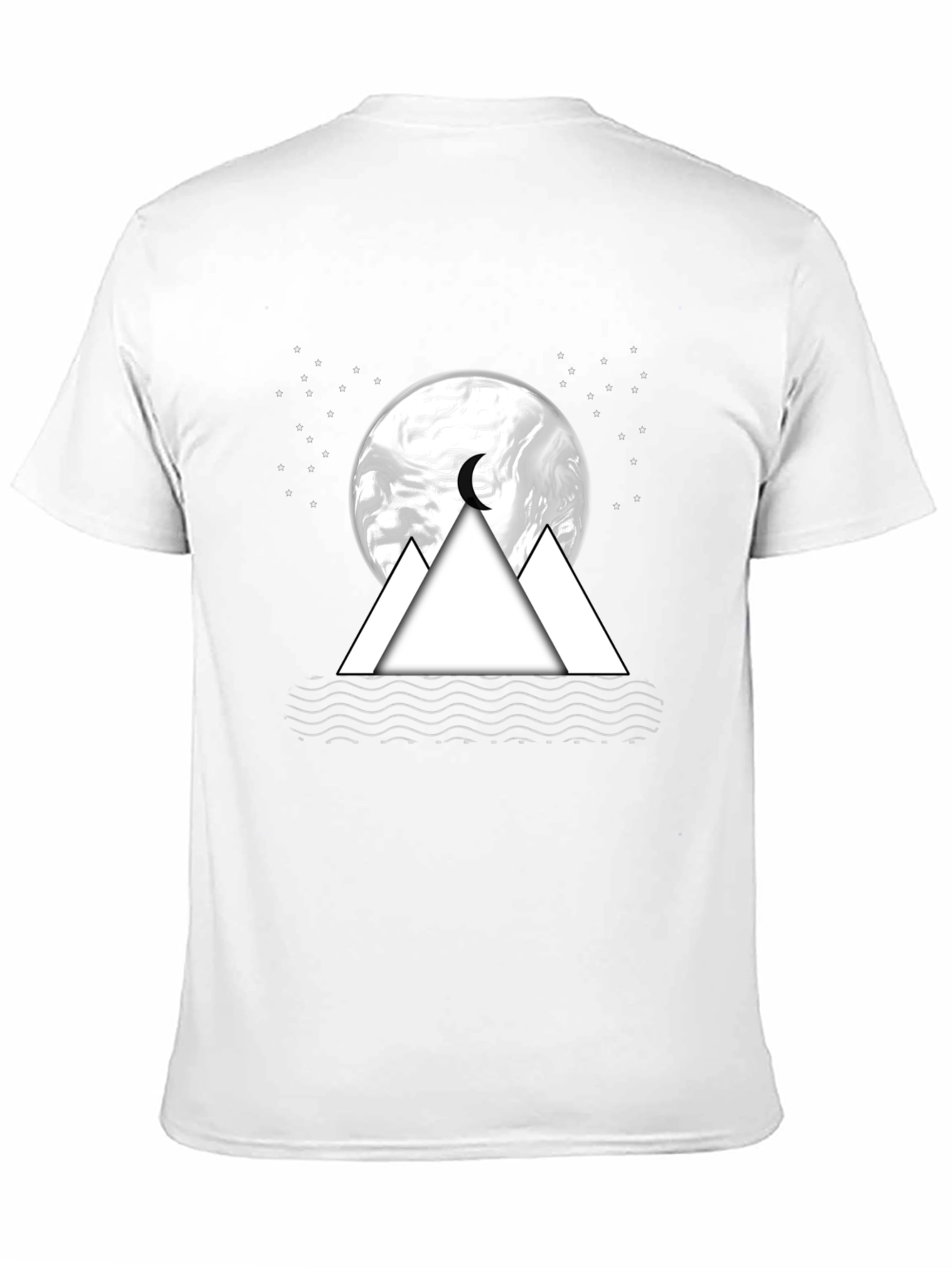 Mens Black T-Shirt with Moon & Mountain Graphic