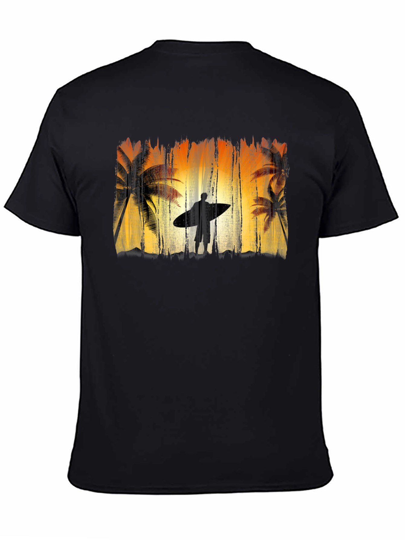 Surfer Silhouette Graphic Tee - Black Cotton T-Shirt
