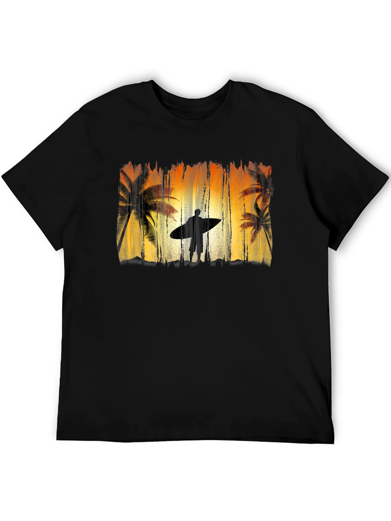 Surfer Silhouette Graphic Tee - Black Cotton T-Shirt