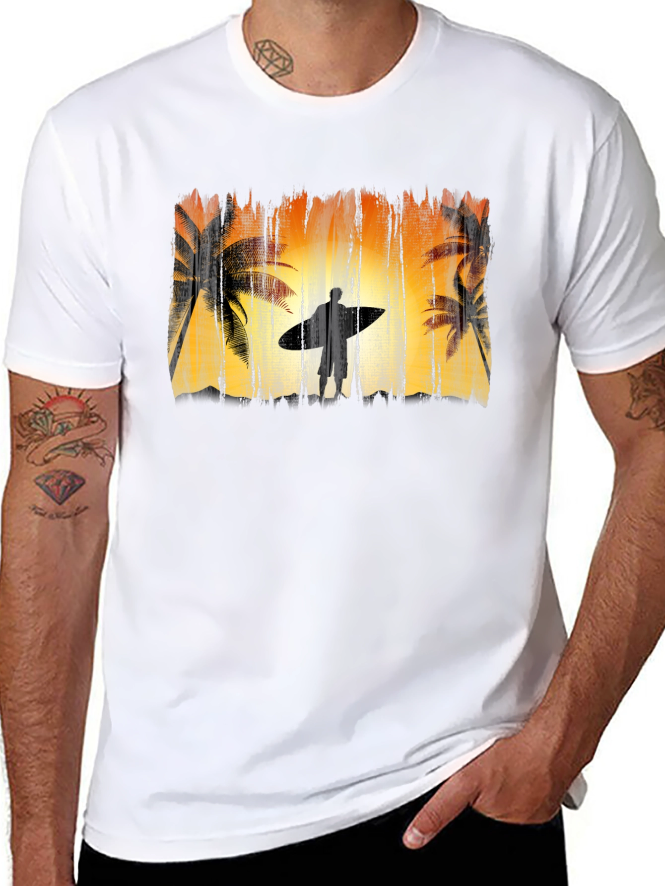 Surfer Silhouette Graphic Tee - Black Cotton T-Shirt