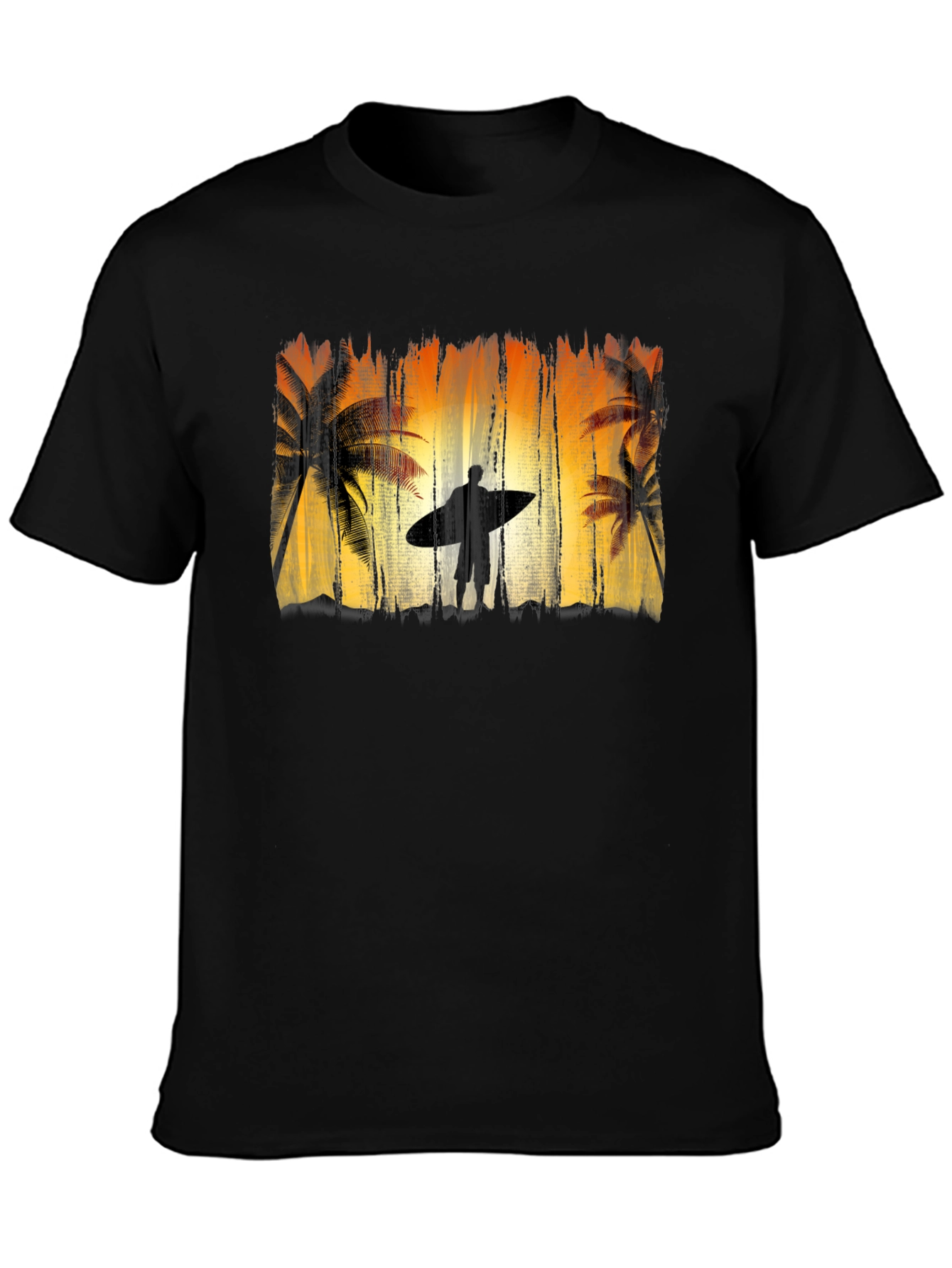 Surfer Silhouette Graphic Tee - Black Cotton T-Shirt
