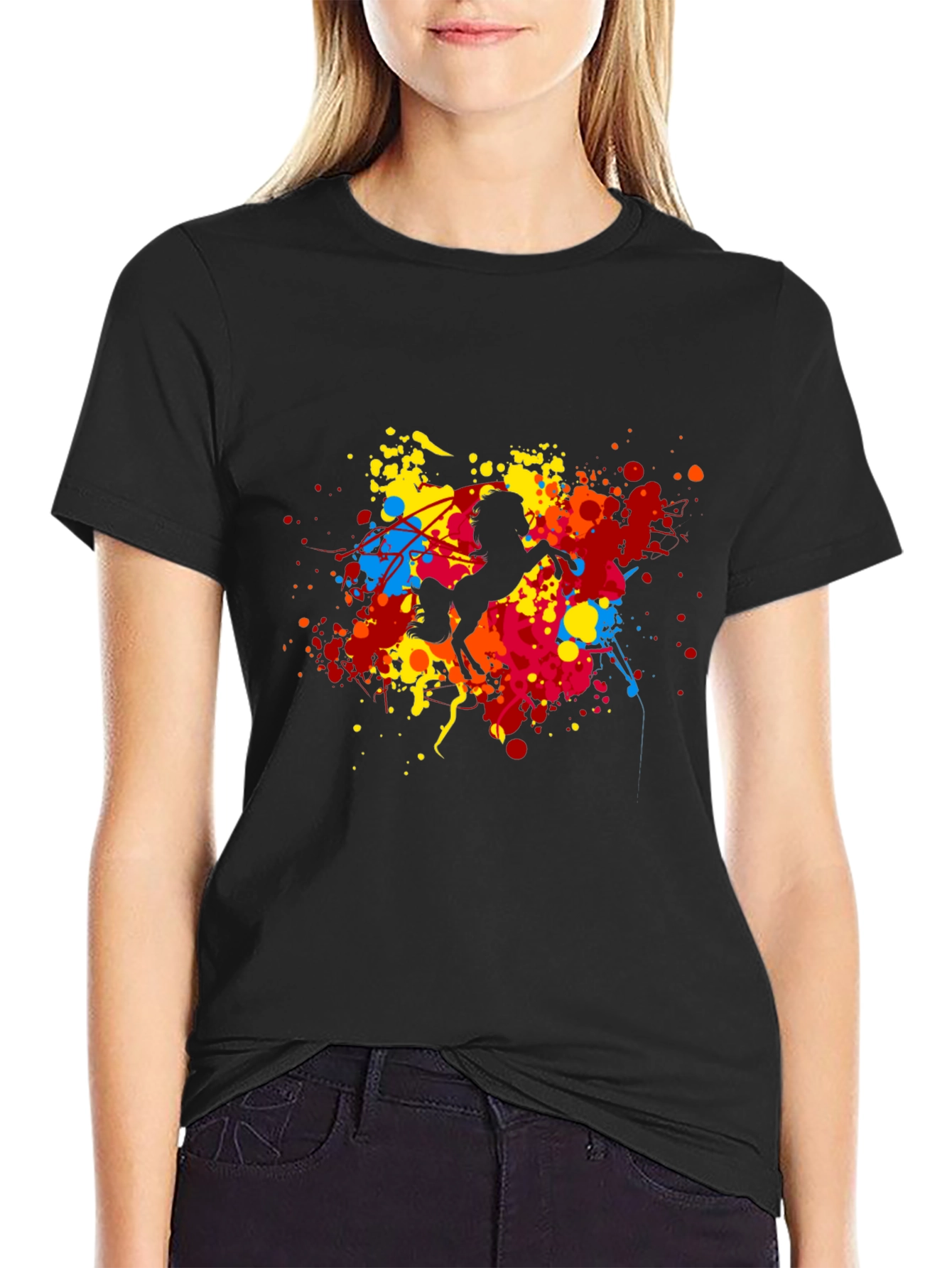 Vibrant Horse Graphic Black T-Shirt