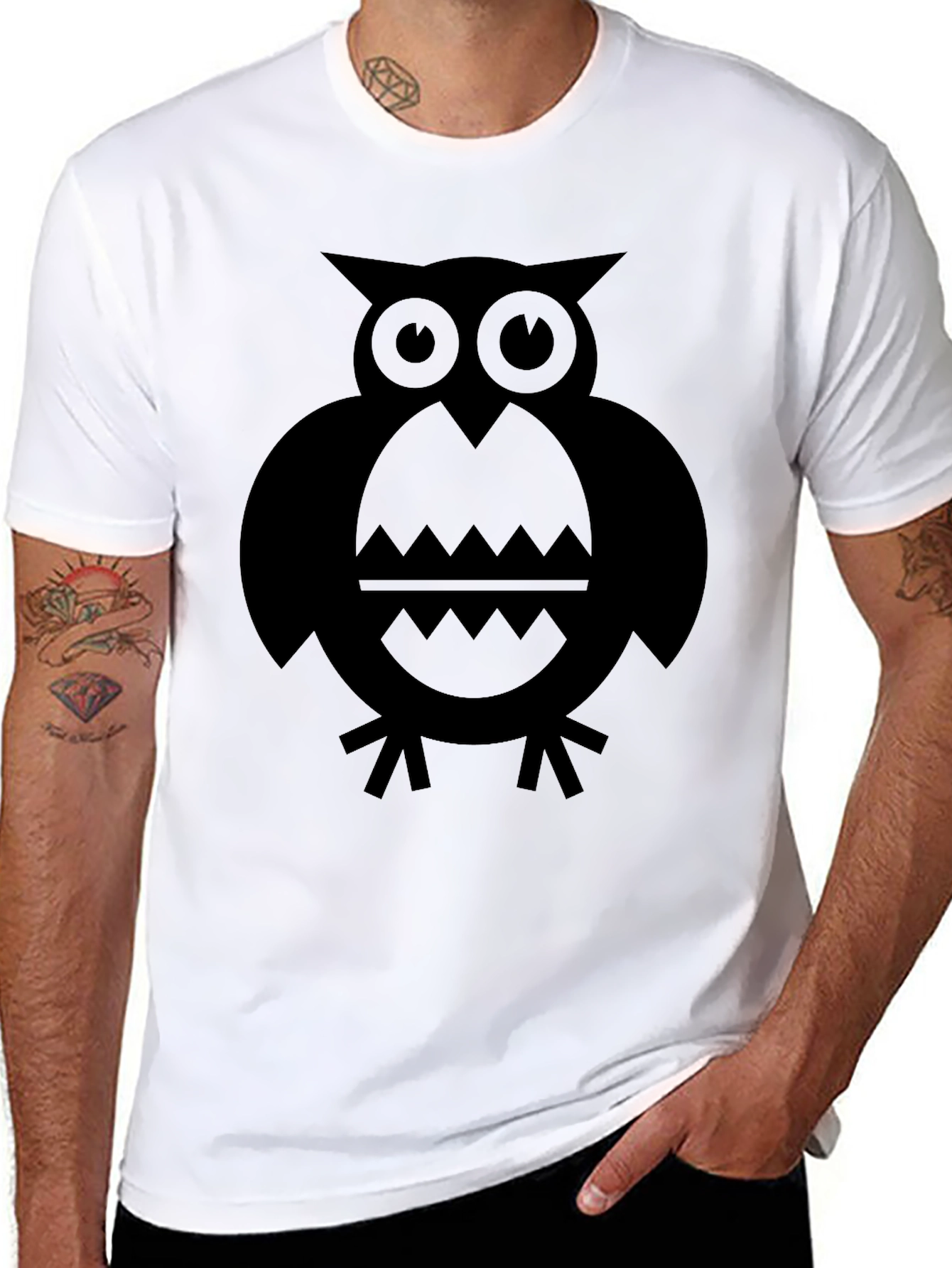 Black Owl Graphic T-Shirt - Mens Crew Neck Tee