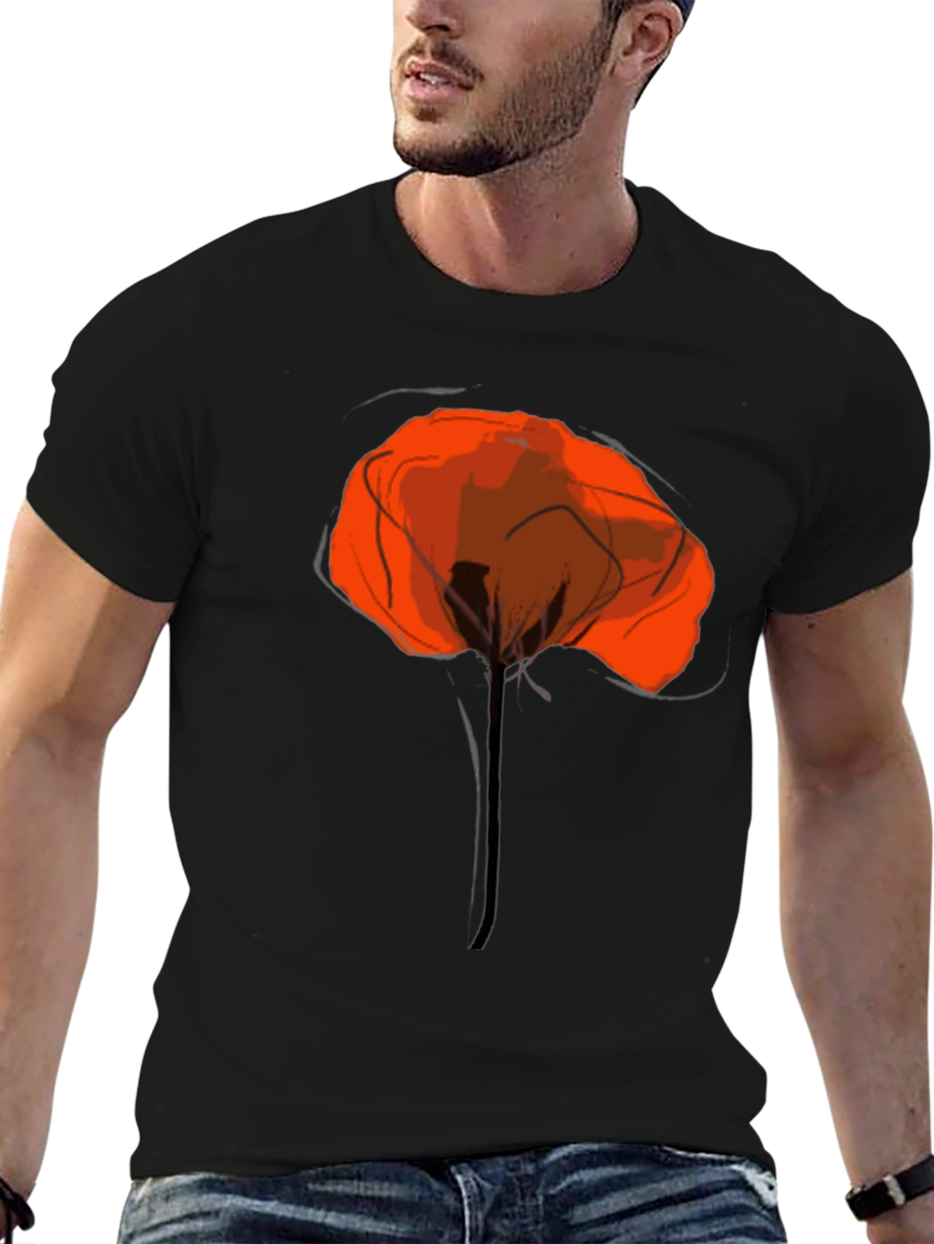 Abstract Poppy Graphic Print Black T-Shirt