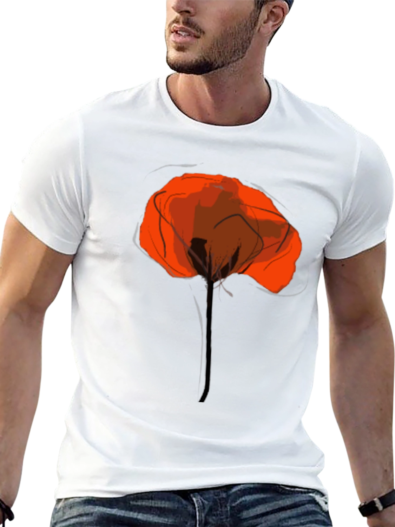 Abstract Poppy Graphic Print Black T-Shirt