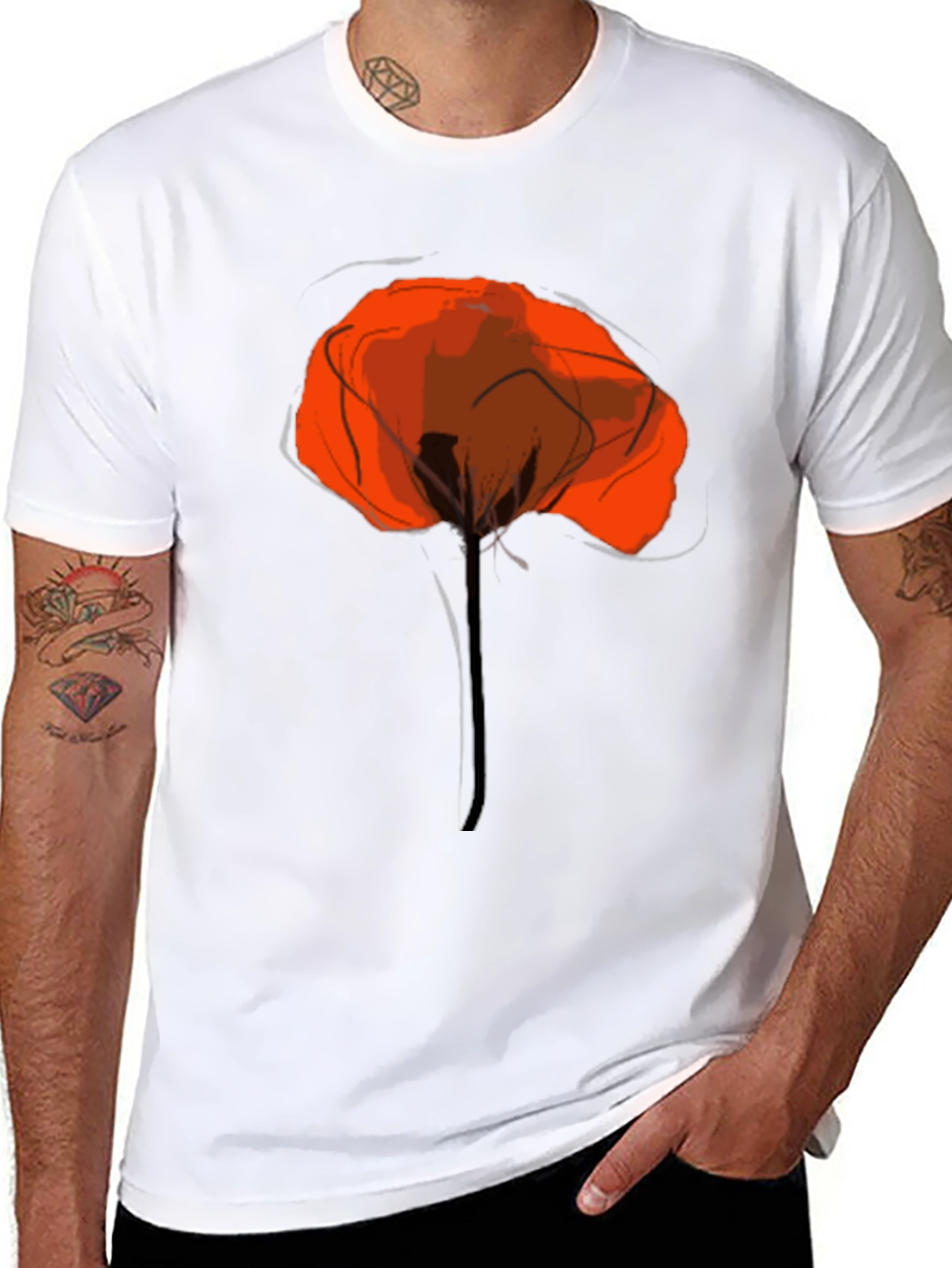 Abstract Poppy Graphic Print Black T-Shirt