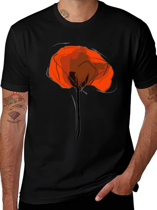 Abstract Poppy Graphic Print Black T-Shirt