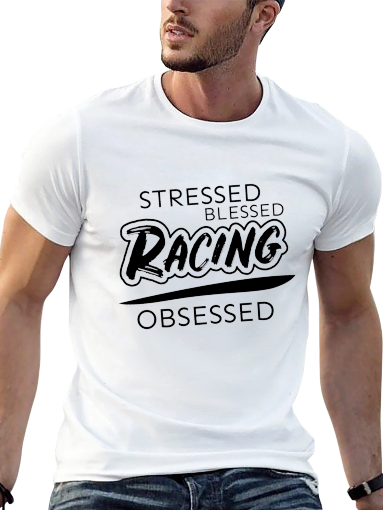 Stressed Blessed Racing Obsessed Black T-Shirt